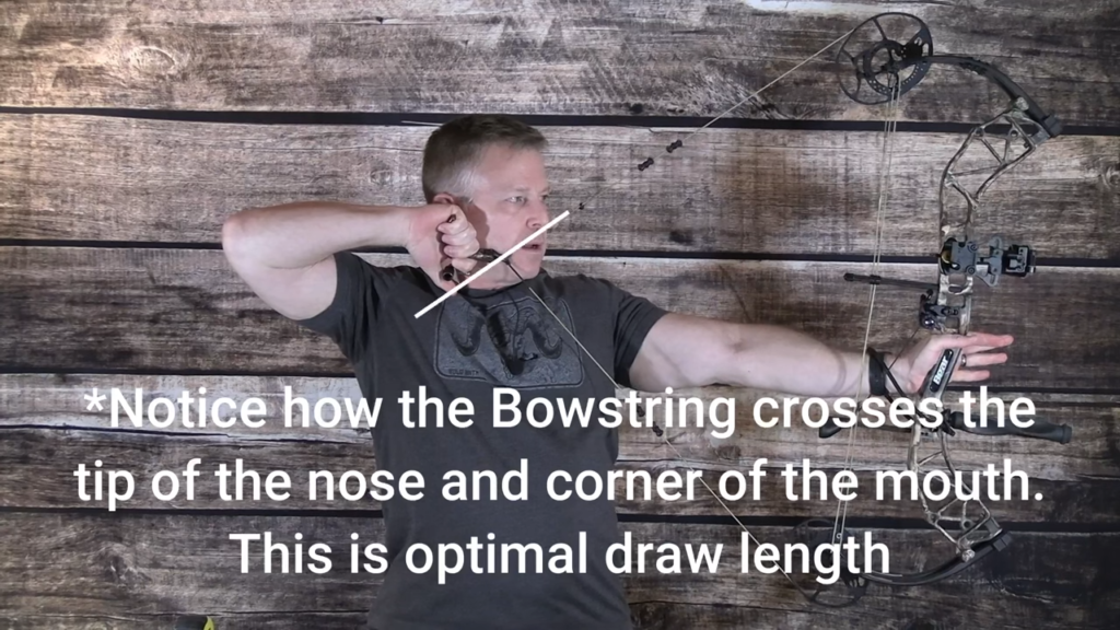 Bowstring positioning should be across the corner of your mouth with the tip of your nose touching the bowstring.