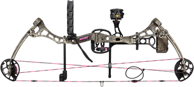 Bear Bounty pink camo ready-to-hunt compound bow.