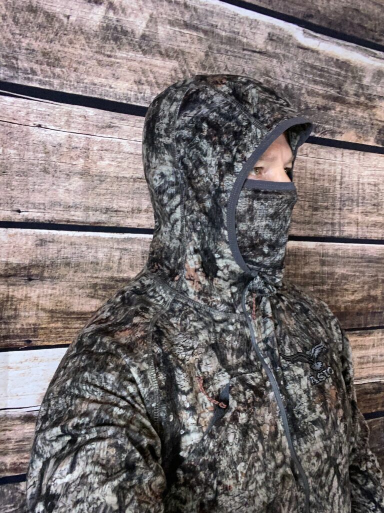 Wearing the Asio Midweight Hoodie with Mask during my Asio Gear Mid-Season Bow Hunting Clothing Review.