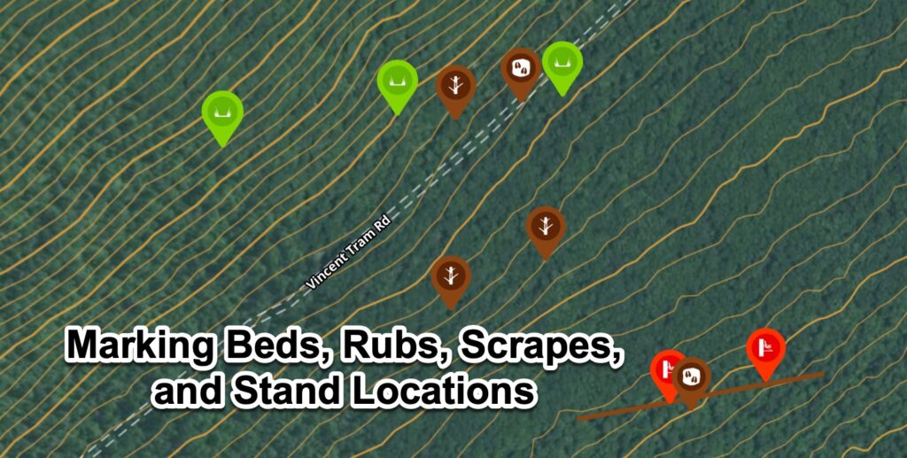 Marking beds, rubs, scrapes, and stand locations on your mobile hunting application.