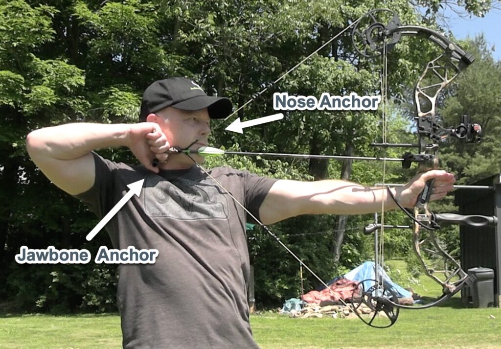 Nose and jawbone anchor points when shooting your compound bow.